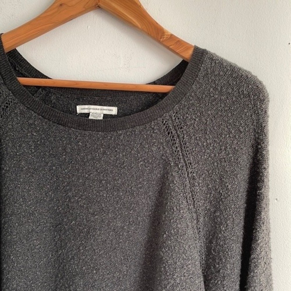 American Eagle Boucle Balloon Sleeve Sweater Size XL Gray - Picture 4 of 9